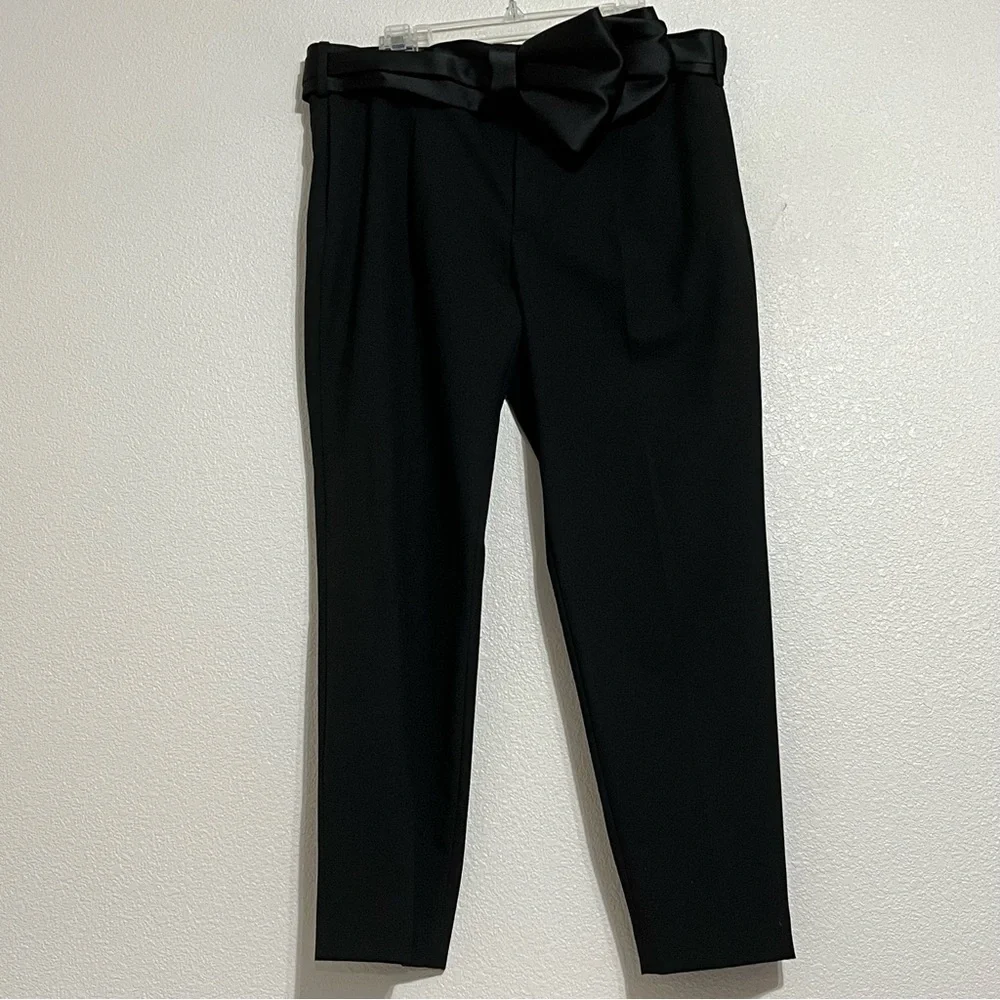 Zara Satin Bow Sash Belt Trousers Dress Pants Cocktail Black Size XL